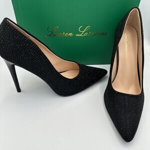 Lauren Lorraine Pump Shoes High Heel Size 11 Black Rhinestone Formal Party NEW